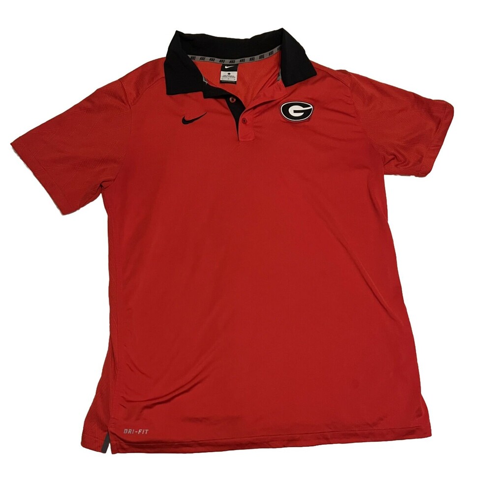 Mens Nike Dri Fit Red Athletic Golf Polo Shirt  L Large Georgia Bulldogs Dawgs